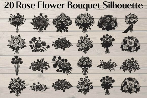 Download 20 Rose Flower Bouquet Silhouette - Premium Resources