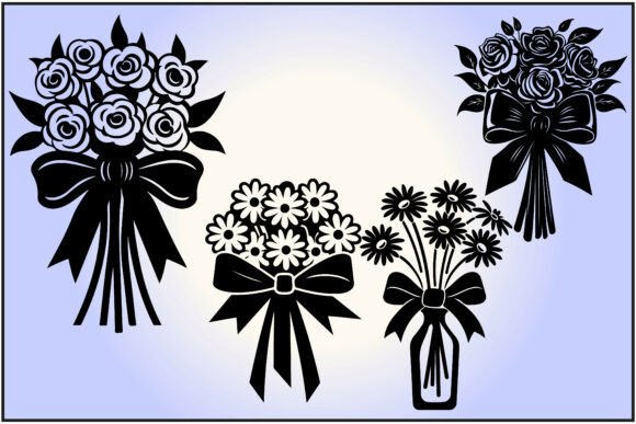 Download Romantic Rose Daisy Bouquet Silhouette - Premium Bundle